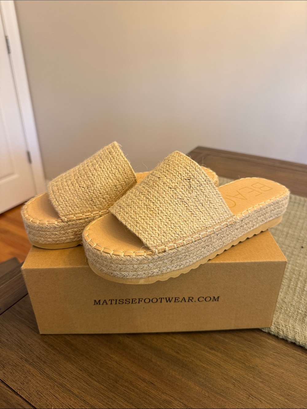 Matisse Natural Beige Woven Espadrille Slide Platform Sandals